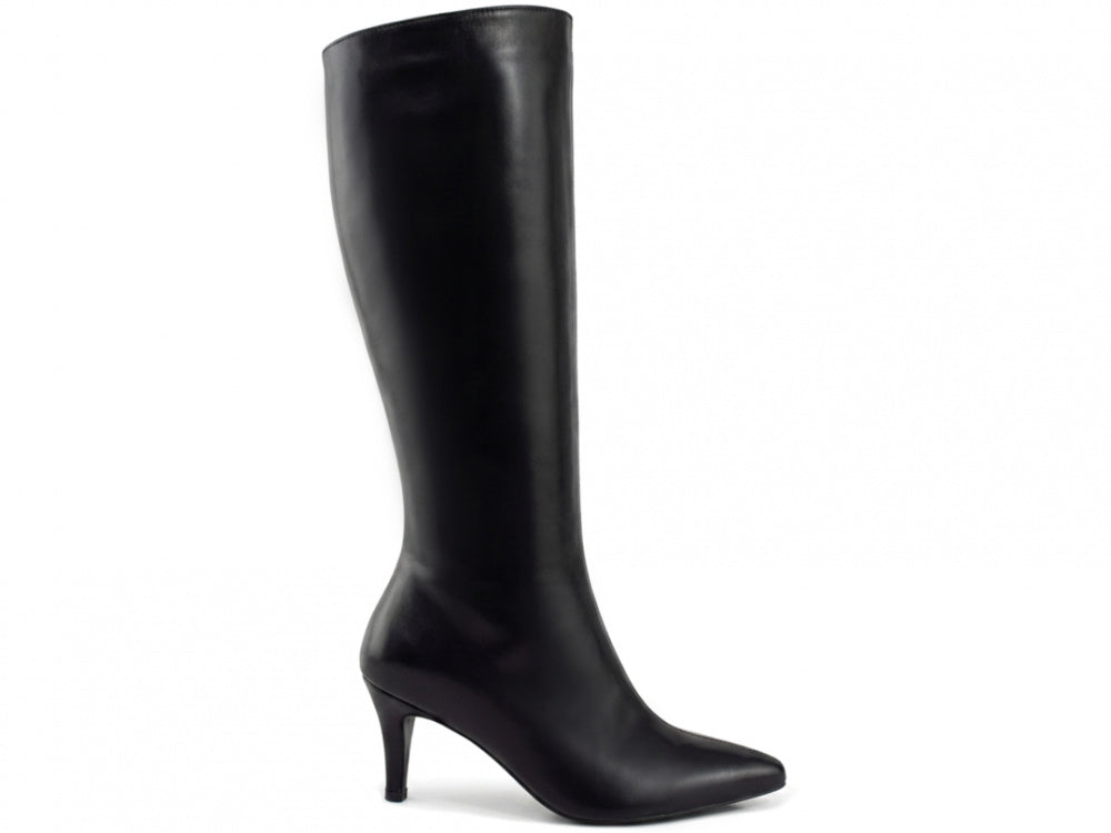 Bota Social Cano Alto Longo em Napa Preto com Zíper