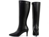 Bota Social Cano Alto Longo em Napa Preto com Zíper