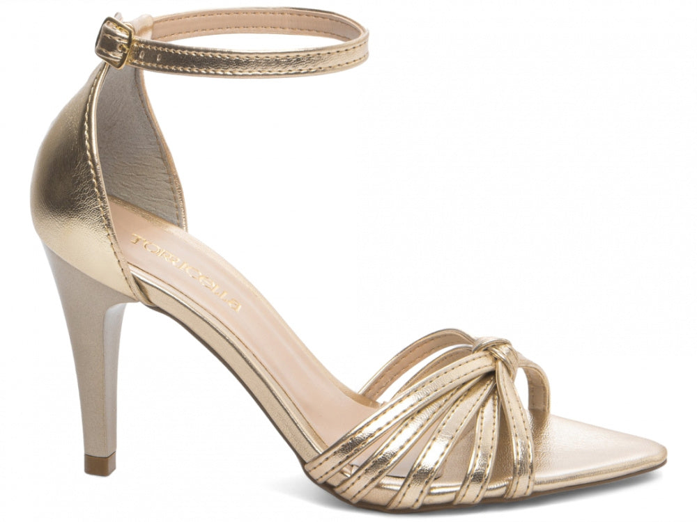 Sandália Feminina Napa Metalizada Ouro Light com Fivela Dourada
