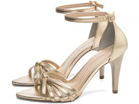 Sandália Feminina Napa Metalizada Ouro Light com Fivela Dourada