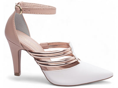 Sapato Scarpin Branco com Tiras Metalizadas Rosê