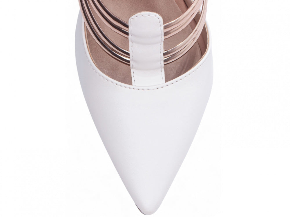 Sapato Scarpin Branco com Tiras Metalizadas Rosê