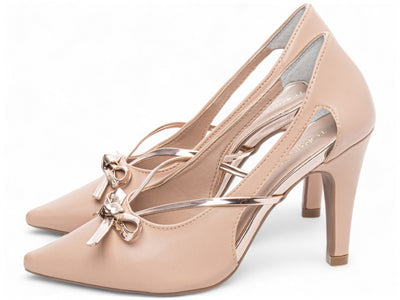 Sapato Scarpin Rosê com Laço Metalizado