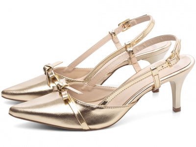 Sapato Scarpin Slingback Metalizado Dourado
