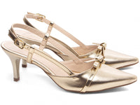 Sapato Scarpin Slingback Metalizado Dourado