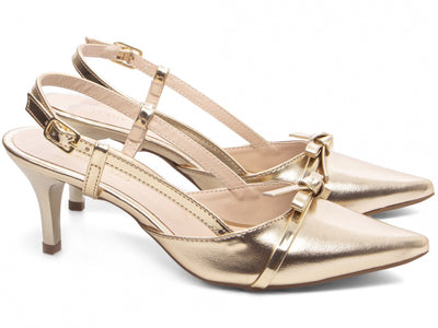 Sapato Scarpin Slingback Metalizado Dourado