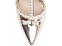 Sapato Scarpin Verniz Metalizado Specchio Ouro Light com Pérola
