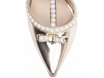 Sapato Scarpin Verniz Metalizado Specchio Ouro Light com Pérola