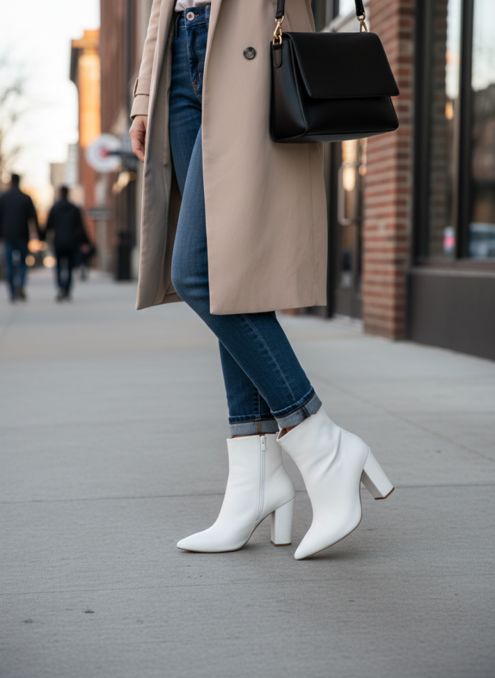 Bota Cano Curto em Napa Branco com Salto Encapado