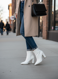Bota Cano Curto em Napa Branco com Salto Encapado
