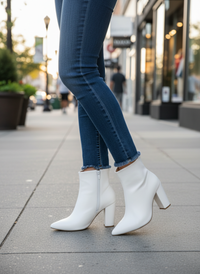 Bota Cano Curto em Napa Branco com Salto Encapado