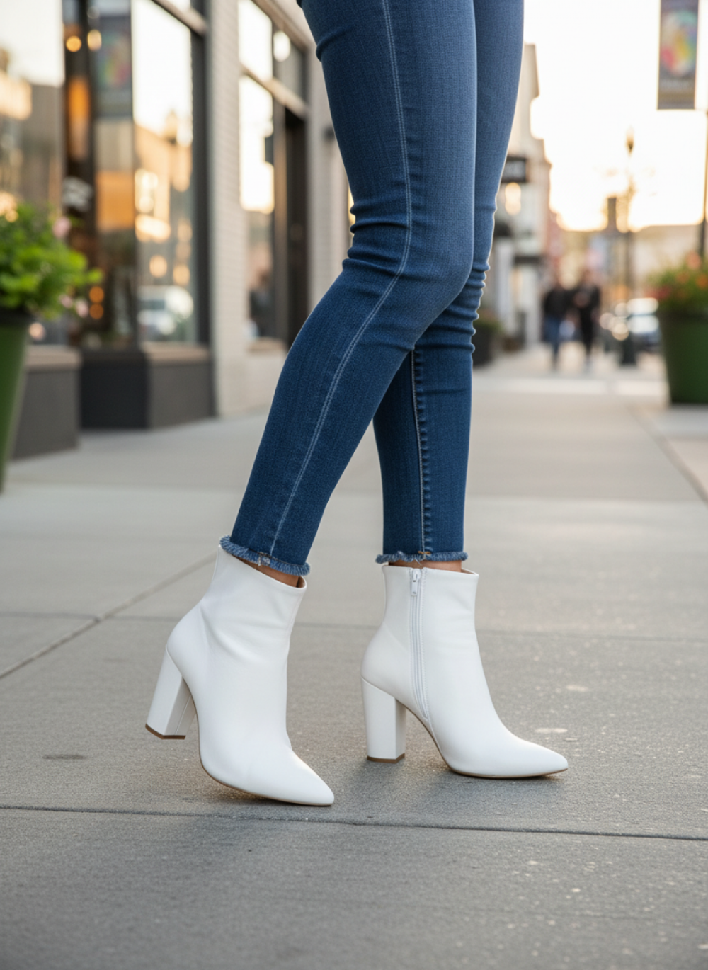 Bota Cano Curto em Napa Branco com Salto Encapado