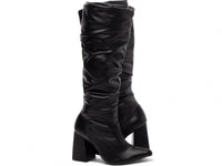 Bota Franzida Feminina de Napa Preto com Salto Alto
