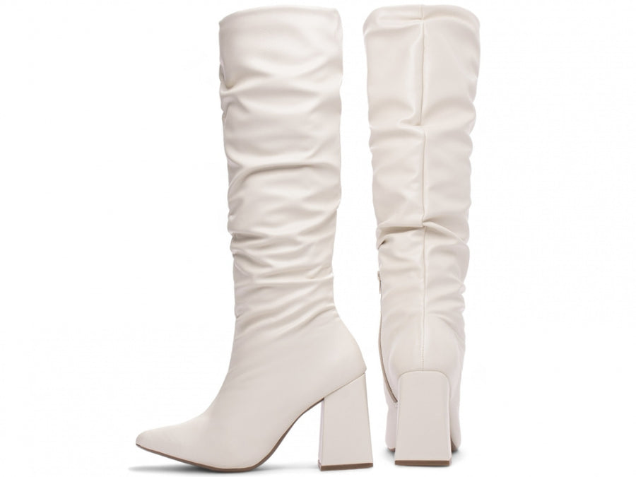 Bota Franzida Feminina Off White em Napa