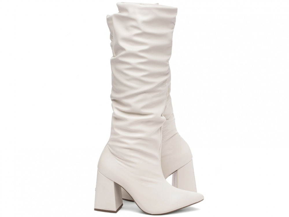 Bota Franzida Feminina Off White em Napa