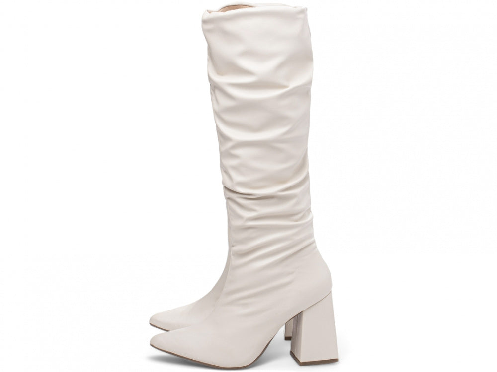 Bota Franzida Feminina Off White em Napa