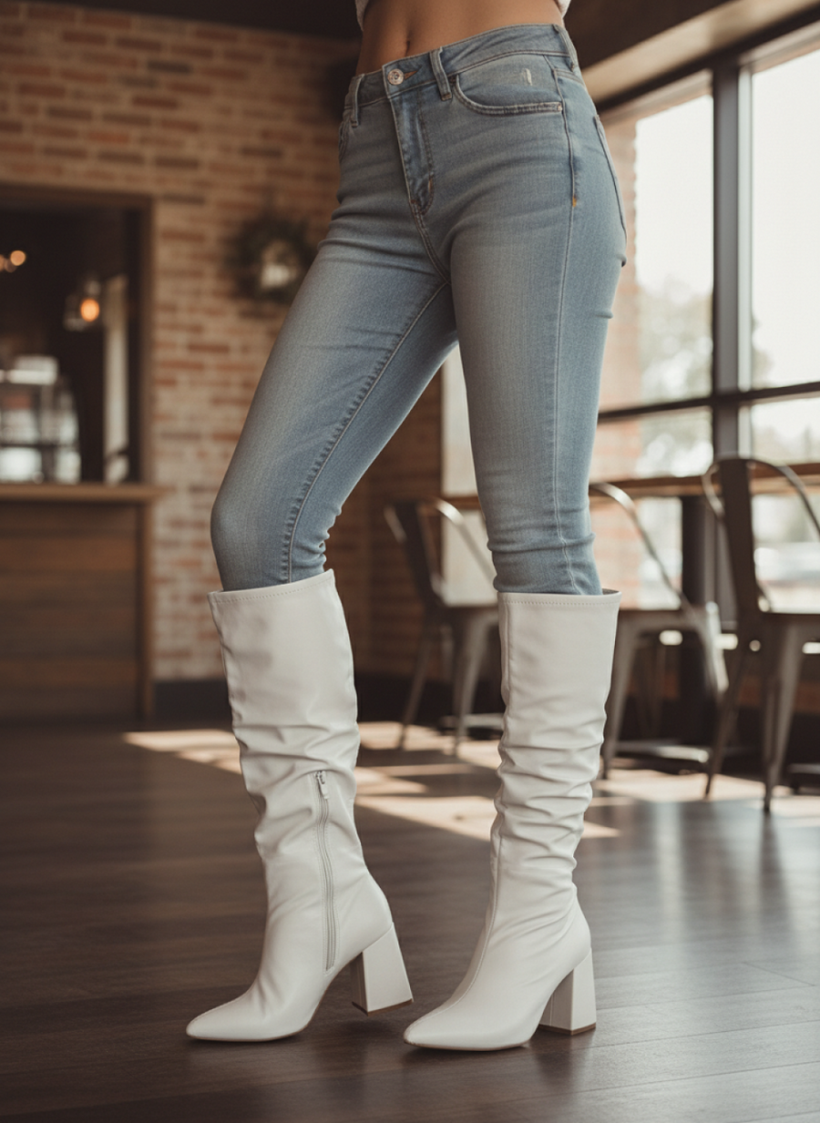 Bota Franzida Feminina Off White em Napa