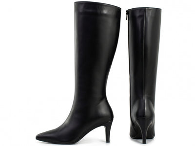Bota Social Cano Alto Longo em Napa Preto com Zíper