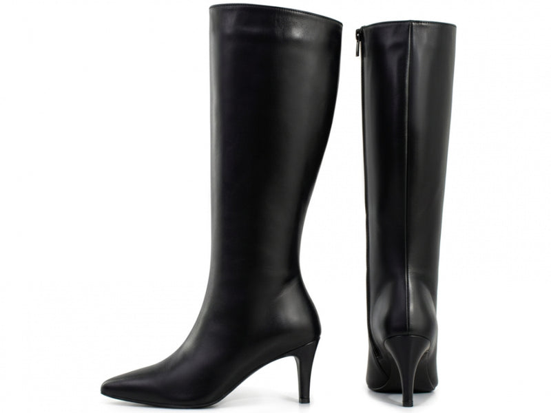 Bota Social Cano Alto Longo em Napa Preto com Zíper