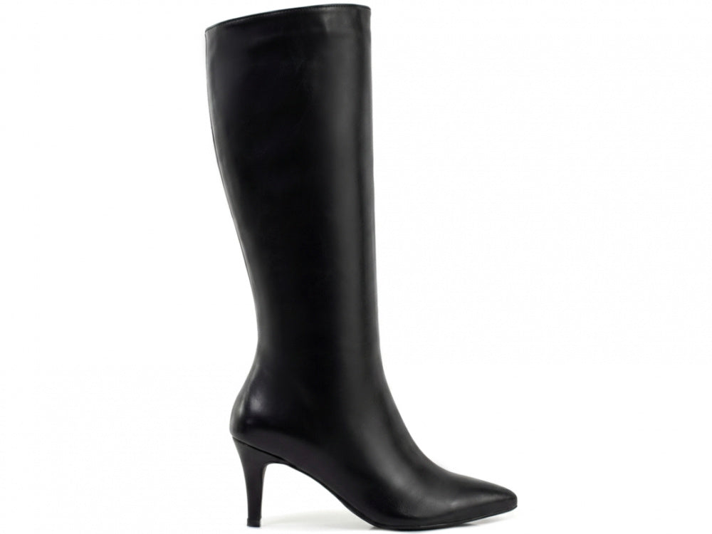 Bota Social Cano Alto Longo em Napa Preto com Zíper