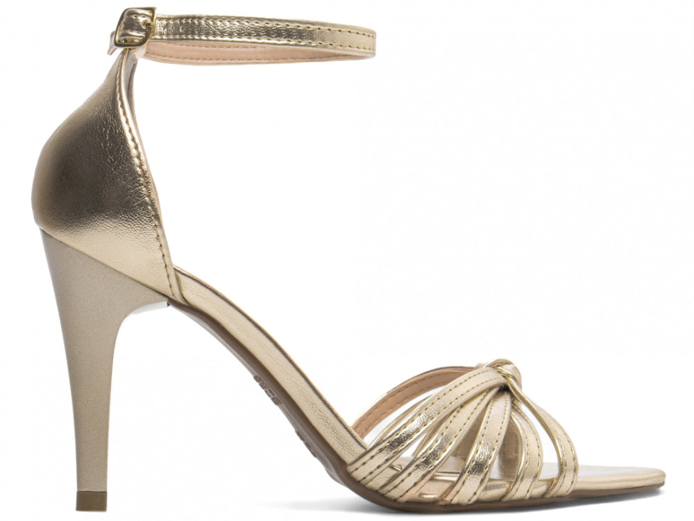 Sandália Feminina Napa Metalizada Ouro Light com Fivela Dourada