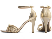 Sandália Feminina Napa Metalizada Ouro Light com Fivela Dourada