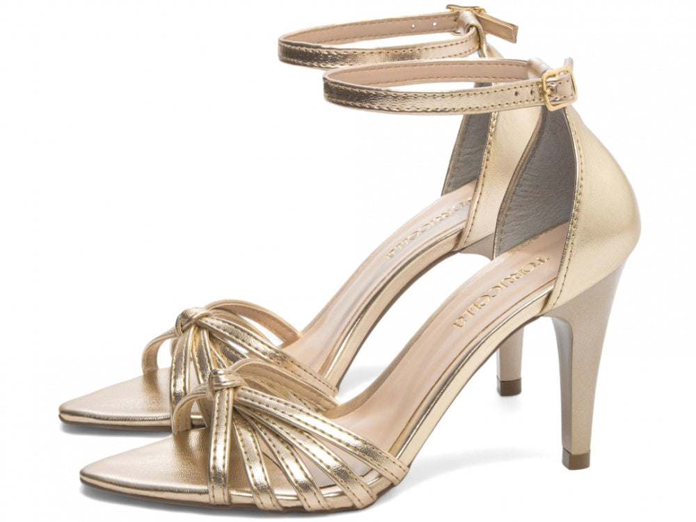 Sandália Feminina Napa Metalizada Ouro Light com Fivela Dourada