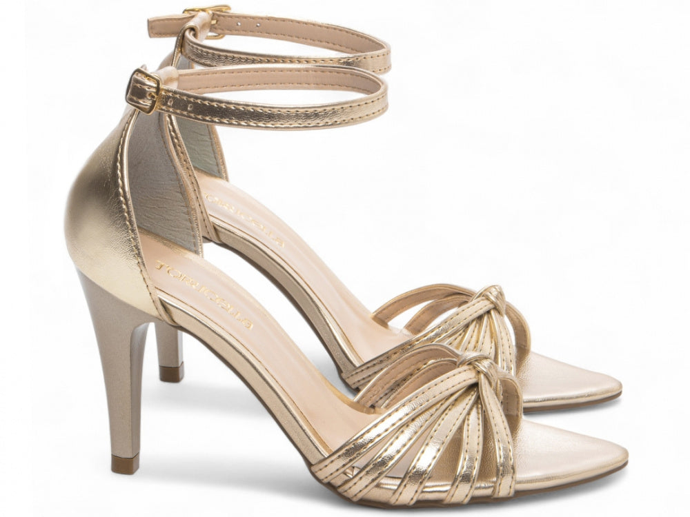 Sandália Feminina Napa Metalizada Ouro Light com Fivela Dourada