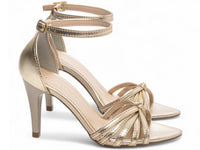 Sandália Feminina Napa Metalizada Ouro Light com Fivela Dourada