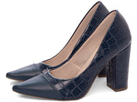 Sapato Scarpin Azul Marinho em Croco e Napa