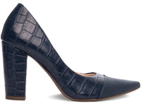 Sapato Scarpin Azul Marinho em Croco e Napa