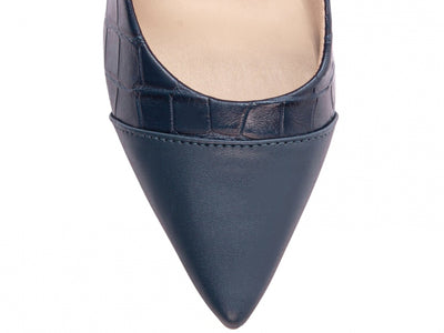 Sapato Scarpin Azul Marinho em Croco e Napa