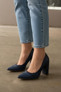 Sapato Scarpin Azul Marinho em Croco e Napa