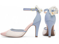 Sapato Scarpin Azul, Rosa e Branco com Fivela Dourada