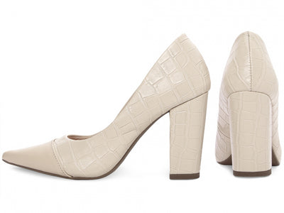 Sapato Scarpin Bege com Acabamento Croco