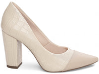 Sapato Scarpin Bege com Acabamento Croco