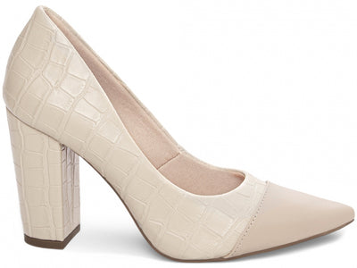 Sapato Scarpin Bege com Acabamento Croco