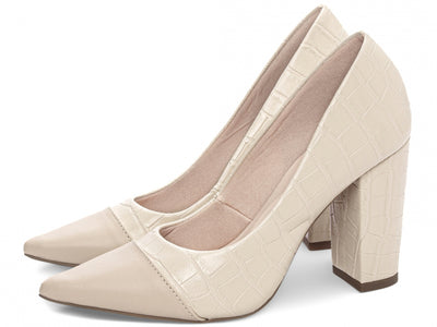 Sapato Scarpin Bege com Acabamento Croco