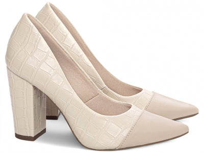 Sapato Scarpin Bege com Acabamento Croco