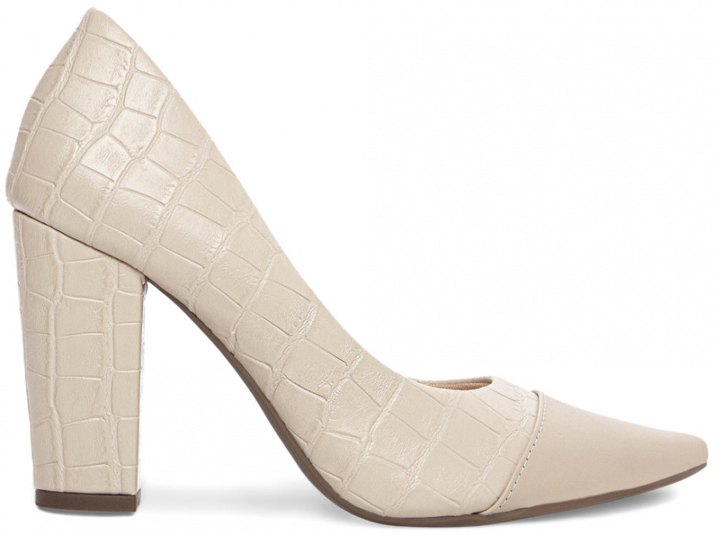 Sapato Scarpin Bege com Acabamento Croco