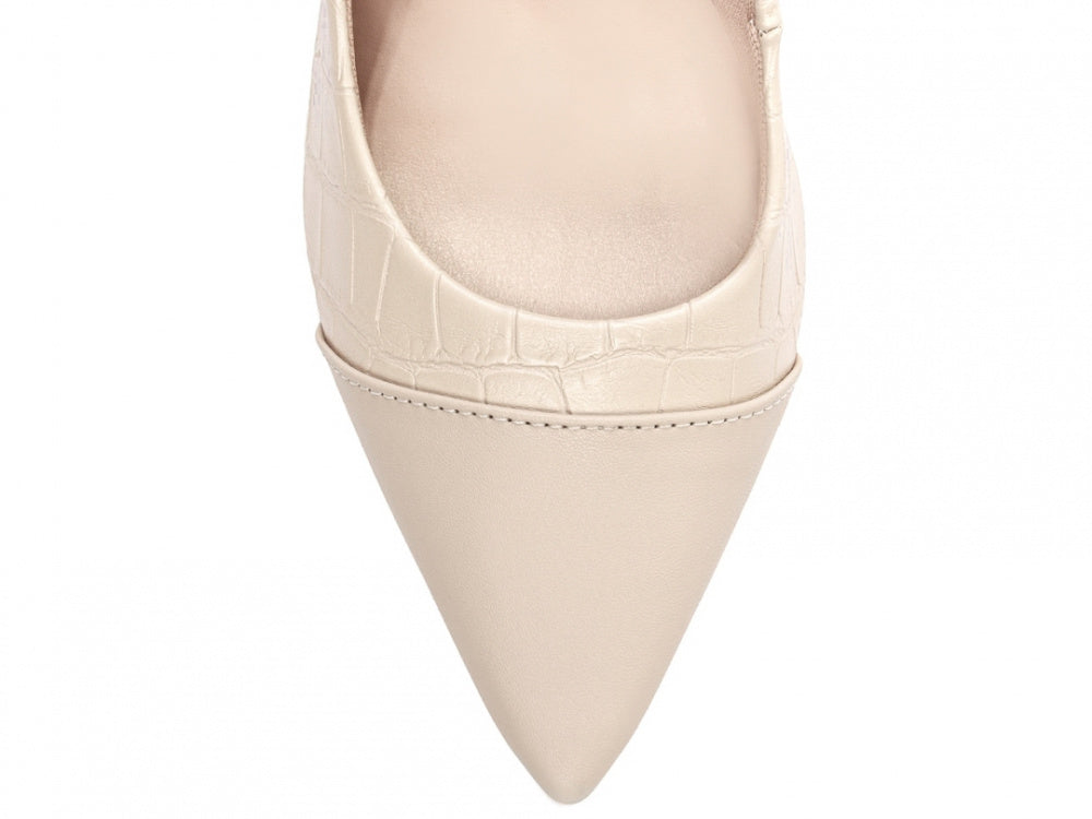 Sapato Scarpin Bege com Acabamento Croco