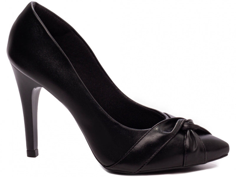 Sapato Scarpin Bico Fino Preto com Tiras em Nó