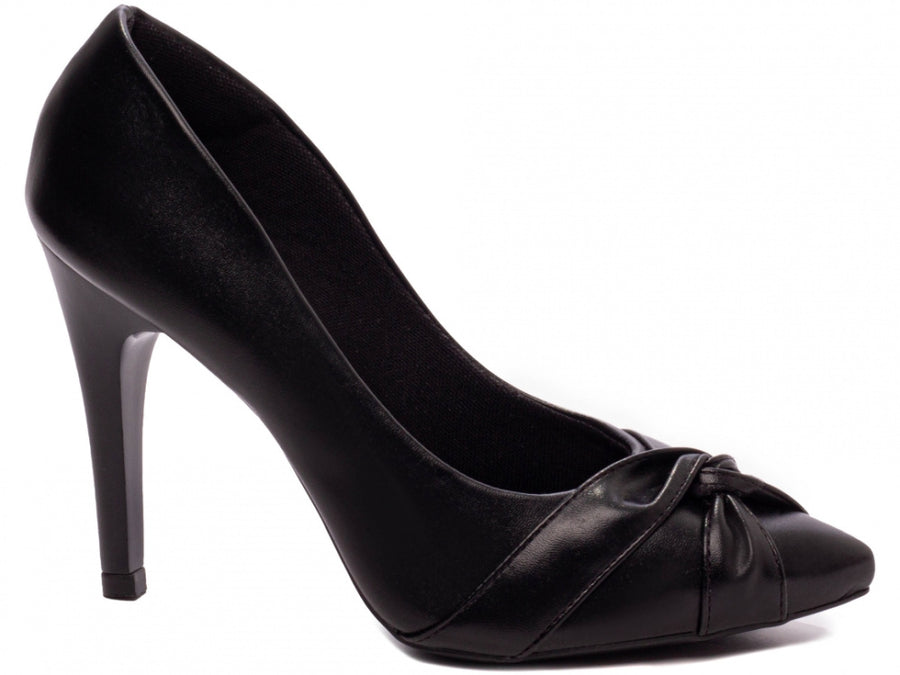 Sapato Scarpin Bico Fino Preto com Tiras em Nó