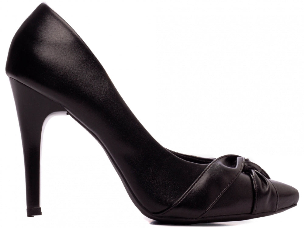 Sapato Scarpin Bico Fino Preto com Tiras em Nó