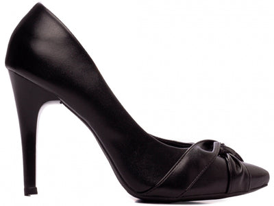 Sapato Scarpin Bico Fino Preto com Tiras em Nó