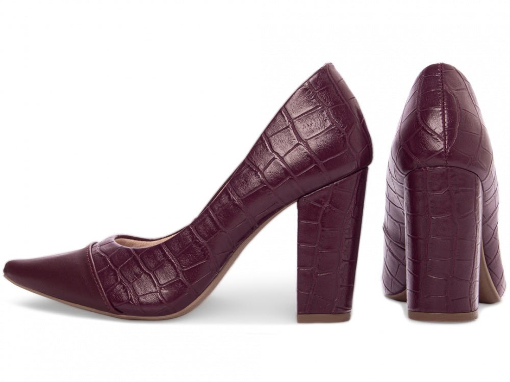 Sapato Scarpin Bordô com Textura Croco