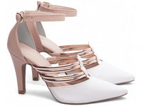 Sapato Scarpin Branco com Tiras Metalizadas Rosê
