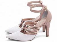 Sapato Scarpin Branco com Tiras Metalizadas Rosê