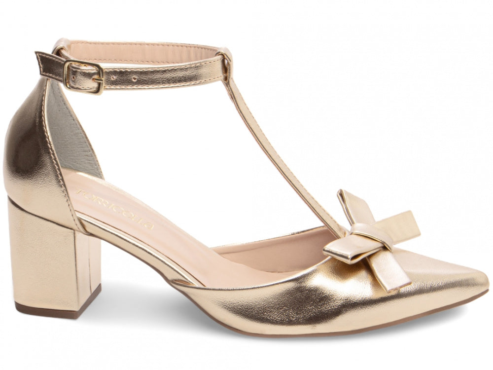 Sapato Scarpin com Laço Dourado