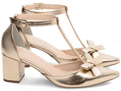 Sapato Scarpin com Laço Dourado